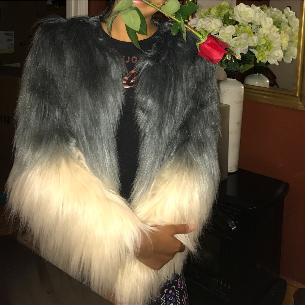 BARNEY’s Ombré faux fur. Satin lining